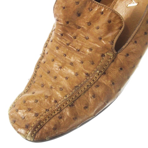 【中古】プラダ PRADA スリッポン ローファー オーストリッチ レザー 革 12 30.0cm 茶 ブラウン /CK14 ■GY04