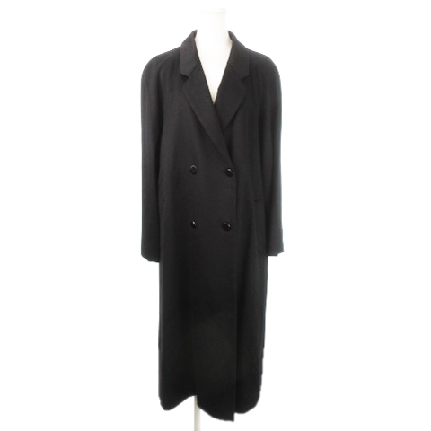 【中古】イタリア製生地 カシミヤ100% チェスター コート ダブル ロング 9 黒 ブラック /MN10 ■GY99 レディース