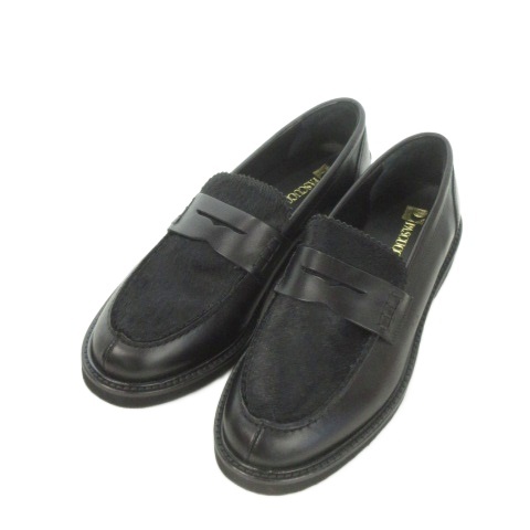 【中古】未使用品 パスクッチ PASCUCCI 靴 シューズ ローファー レザー 切替 ハラコ 37 23.5cm 黒 ブラック