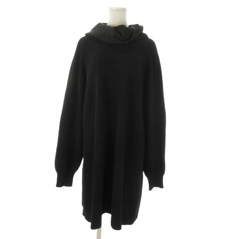 【中古】ジャンフランコフェレ GIANFRANCO FERRE ひざ丈ワンピース ニット オフタートルネック 長袖 切替 40 黒