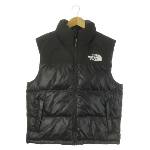 【中古】ザノースフェイス THE NORTH FACE NUPTSE ON BALL VEST ダウンベスト ジップアップ ロゴ フード収納 L 黒