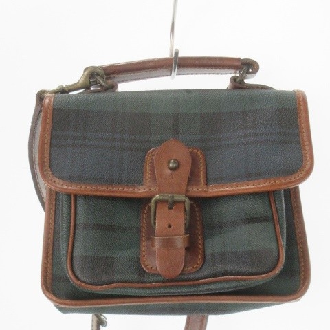 【中古】ポロ ラルフローレン ヴィンテージ ブラックウォッチ ショルダー バッグ ハンド 2way フラップ ベルト 緑