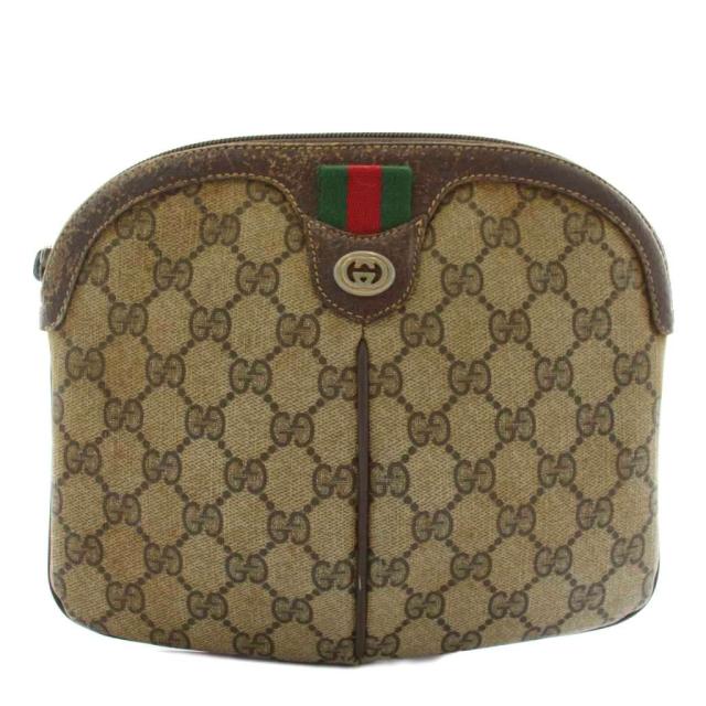 【中古】GUCCI オールドグッチ ショルダーバッグ ポシェット GGプラス シェリーライン ロゴ 総柄 茶色 904 02 047