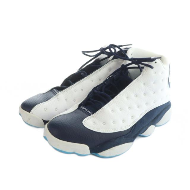 【中古】ナイキ NIKE 414571-144 AIR JORDAN 13 RETRO スニーカー シューズ 靴 レザー ロゴ 27.5cm 白 ホワイト 紺_1