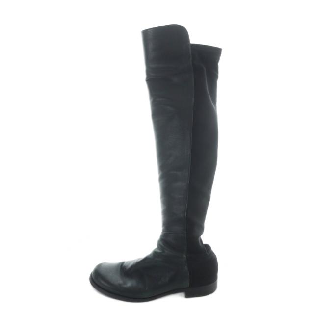 【中古】スチュアートワイツマン STUART WEITZMAN ロングブーツ レザー ロゴ ラウンドトゥ 24.5cm 黒 ブラック