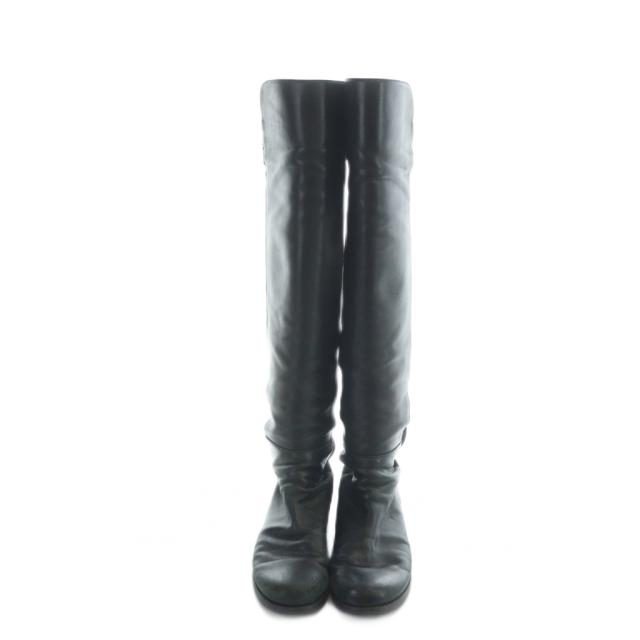 【中古】スチュアートワイツマン STUART WEITZMAN ロングブーツ レザー ロゴ ラウンドトゥ 24.5cm 黒 ブラック_1