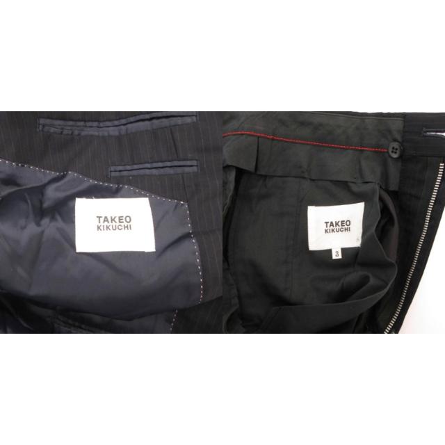 【中古】タケオキクチ TAKEO KIKUCHI スーツ セットアップ シングル ジャケット パンツ ストライプ柄 ウール 3 紺_6