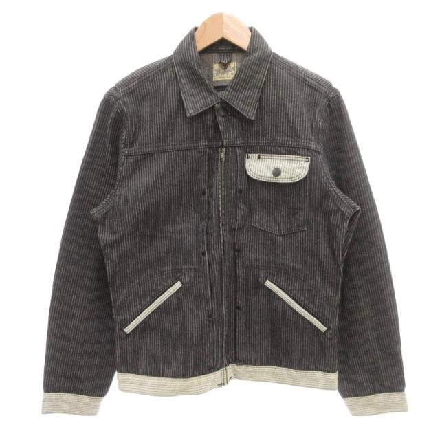 【中古】ラングラー WRANGLER × AMERICAN RAG CIE ワークジャケット ヒッコリー シャツカラー ジップアップ 38 黒