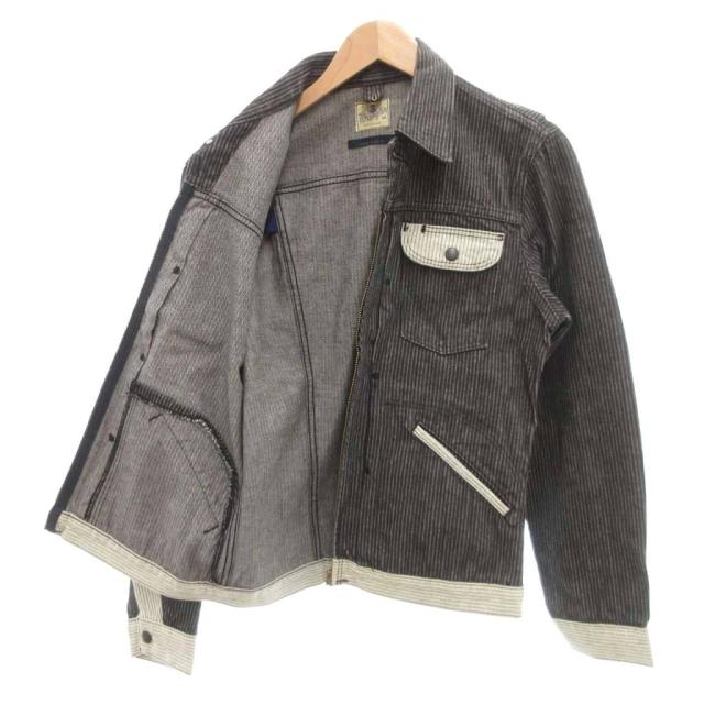 【中古】ラングラー WRANGLER × AMERICAN RAG CIE ワークジャケット ヒッコリー シャツカラー ジップアップ 38 黒_2