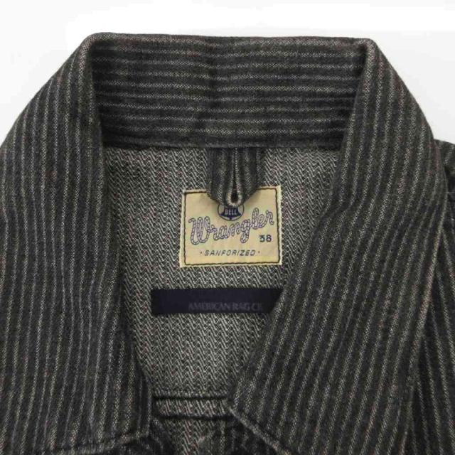 【中古】ラングラー WRANGLER × AMERICAN RAG CIE ワークジャケット ヒッコリー シャツカラー ジップアップ 38 黒_5