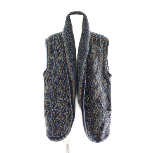 【中古】ミッソーニ MISSONI ニット ベスト モヘア 青 ブルー M 総柄 ショールカラー ノースリーブ /PP ■GY47 レディース