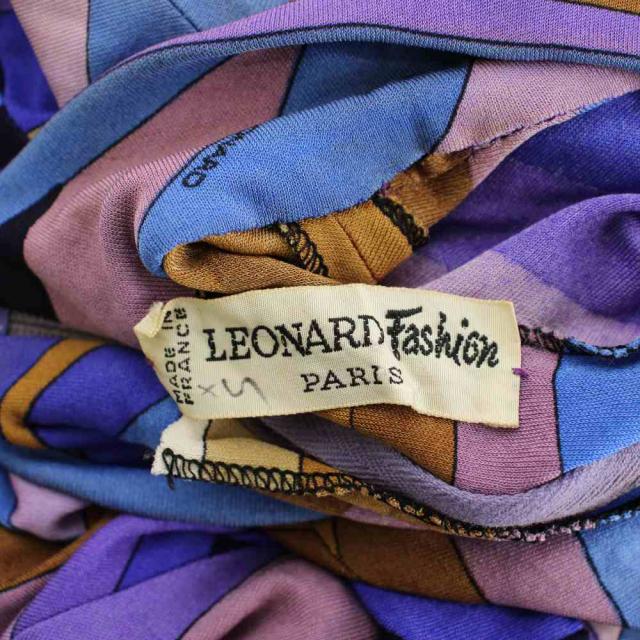 【中古】レオナール LEONARD 衣装 XS 青 青味 マルチ色合い 長袖 ハイネック 総柄 ロング丈 /PP ■GY47