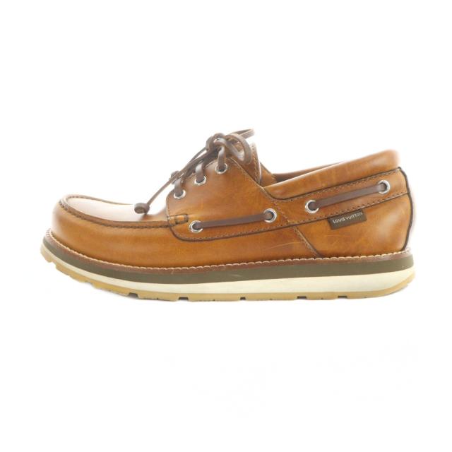 【中古】ルイヴィトン LOUIS VUITTON FA0173 デッキシューズ レザー モカシン ロゴ 6.5 25.5cm 茶 ブラウン ■GY50