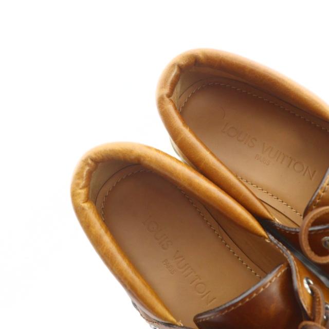 【中古】ルイヴィトン LOUIS VUITTON FA0173 デッキシューズ レザー モカシン ロゴ 6.5 25.5cm 茶 ブラウン ■GY50