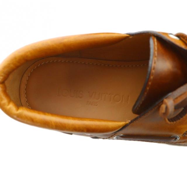 【中古】ルイヴィトン LOUIS VUITTON FA0173 デッキシューズ レザー モカシン ロゴ 6.5 25.5cm 茶 ブラウン ■GY50