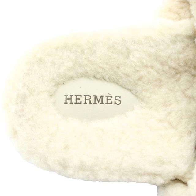 【中古】HERMES Chypre サンダル フラット 牛革 レザー シープスキン ムートン ストラップ 42 26.5-27?p 黒 白_6