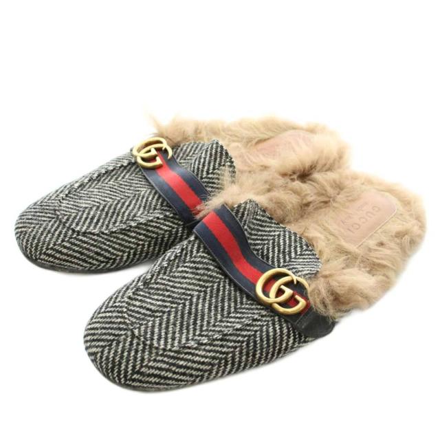 r*K様 グッチ　GUCCI プリンスタウン　フラットサンダルスリッパビースター 中古】GUCCI プリンスタウン サンダル スリッパ ウール ファー