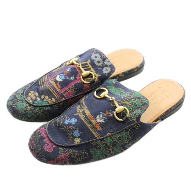 【中古】GUCCI × Disney Princetown サンダル スリッパ ドナルドダック ホースビット 総柄 9 28?p 紺 457114