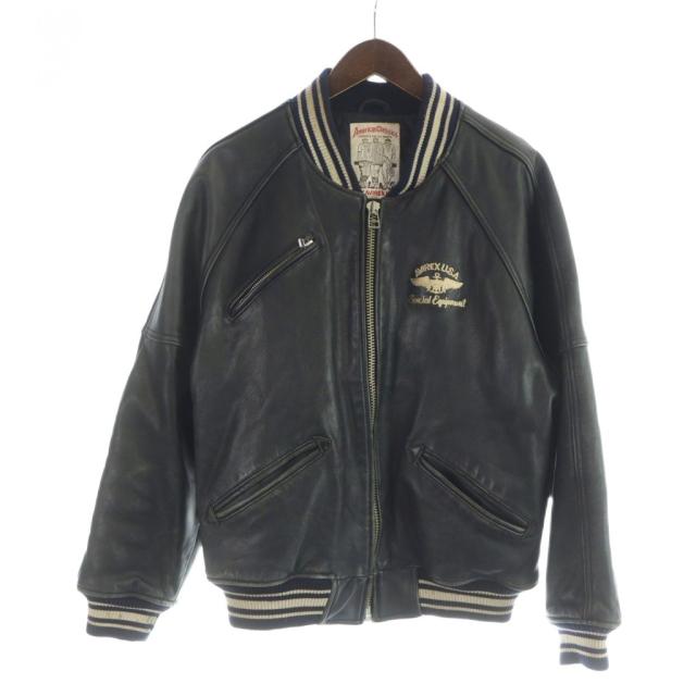 【中古】アヴィレックス AVIREX 2834 バーシティジャケット ブルゾン 革ジャン 長袖 ジップアップ ロゴ 牛革 レザー