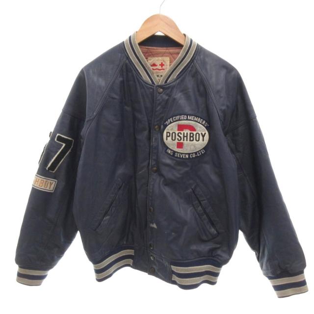 【中古】ポッシュボーイ POSHBOY ヴィンテージ スタジャン オールレザー ワッペン F 紺 ネイビー /YJ ■GY12 メンズ
