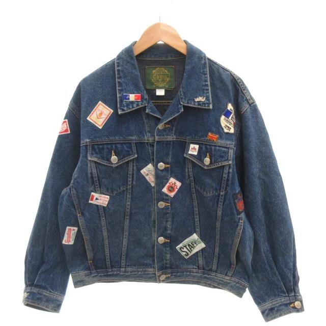 【中古】エドウィン EDWIN 80s デニムジャケット Gジャン ワッペン L インディゴブルー /YJ ■GY12 メンズ