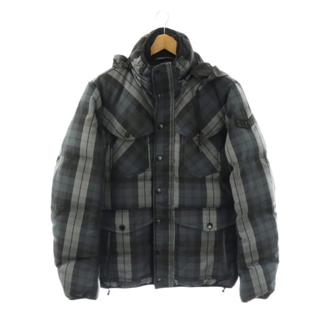 【中古】ディーゼル DIESEL ダウンジャケット アウター ジップアップ チェック M グレー チャコール /CX ■GY35