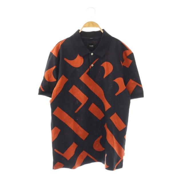 【中古】未使用品 ヒューゴボス HUGO BOSS ポロシャツ 半袖 総柄 50436312 XL ネイビー /HK ■GY35 メンズ