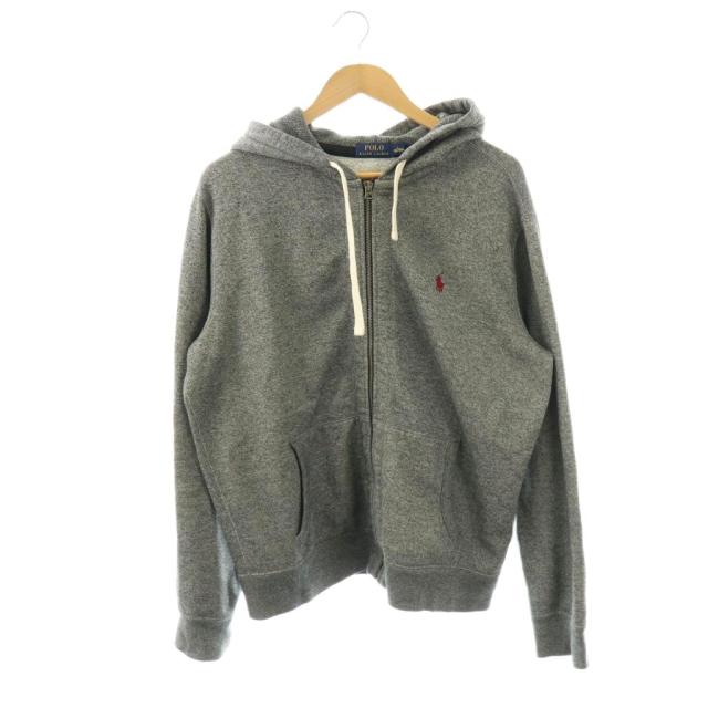 【中古】ポロ ラルフローレン POLO RALPH LAUREN ジップアップパーカー ロゴ 裏起毛 霜降り L グレー /HK ■GY35