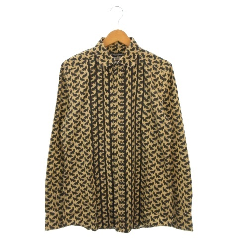 【中古】ドルチェ&ガッバーナ ドルガバ DOLCE&GABBANA GOLD シャツ XS ベージュ 猫柄 黒猫 アニマル 総柄 長袖