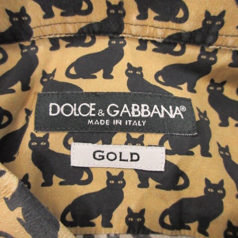 【中古】ドルチェ&ガッバーナ ドルガバ DOLCE&GABBANA GOLD シャツ XS ベージュ 猫柄 黒猫 アニマル 総柄 長袖_2