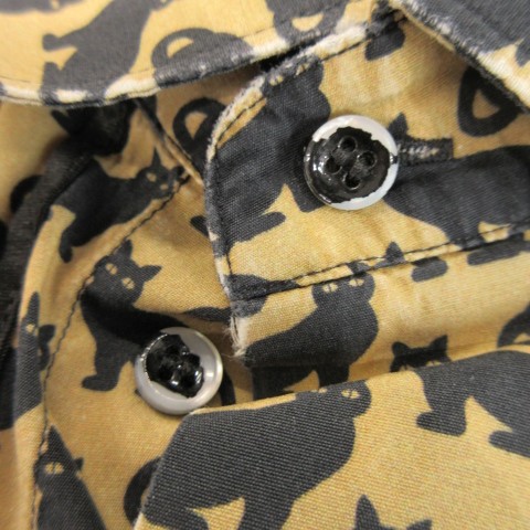 【中古】ドルチェ&ガッバーナ ドルガバ DOLCE&GABBANA GOLD シャツ XS ベージュ 猫柄 黒猫 アニマル 総柄 長袖_3