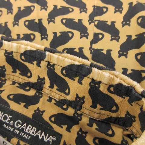 【中古】ドルチェ&ガッバーナ ドルガバ DOLCE&GABBANA GOLD シャツ XS ベージュ 猫柄 黒猫 アニマル 総柄 長袖_4
