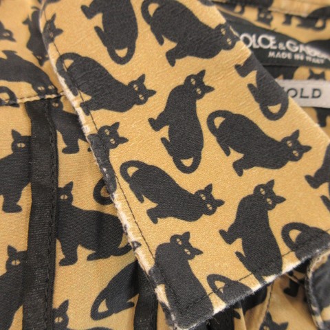 【中古】ドルチェ&ガッバーナ ドルガバ DOLCE&GABBANA GOLD シャツ XS ベージュ 猫柄 黒猫 アニマル 総柄 長袖_5