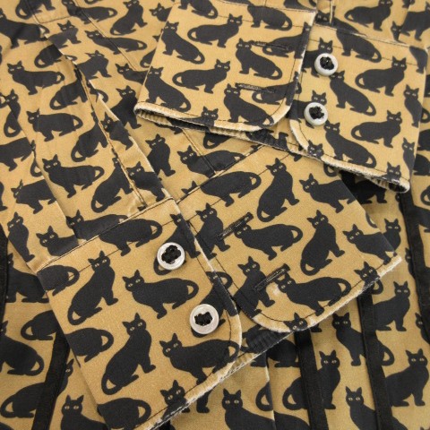 【中古】ドルチェ&ガッバーナ ドルガバ DOLCE&GABBANA GOLD シャツ XS ベージュ 猫柄 黒猫 アニマル 総柄 長袖_6