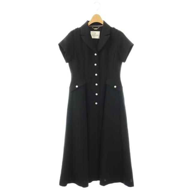 【中古】メゾンハーリップトゥ MAISON Her lip to 25SS Pearl Button Dress ワンピース ロング 半袖 M ブラック /HK