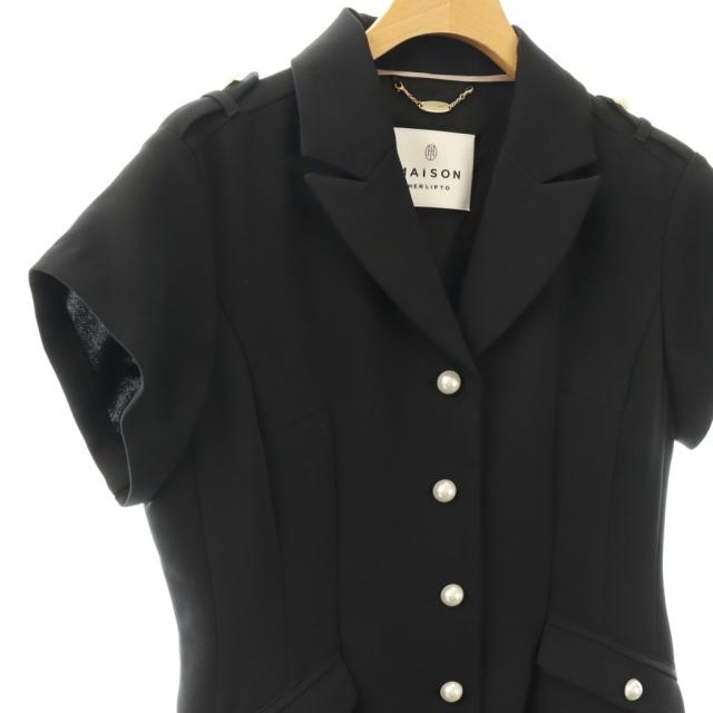 【中古】メゾンハーリップトゥ MAISON Her lip to 25SS Pearl Button Dress ワンピース ロング 半袖 M ブラック /HK_2