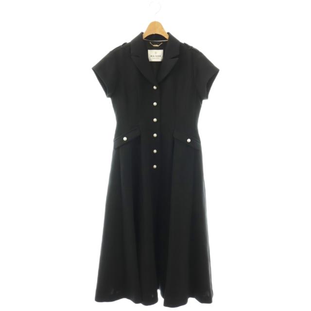 【中古】メゾンハーリップトゥ MAISON Her lip to 25SS Pearl Button Dress ワンピース ロング 半袖 M ブラック /HK