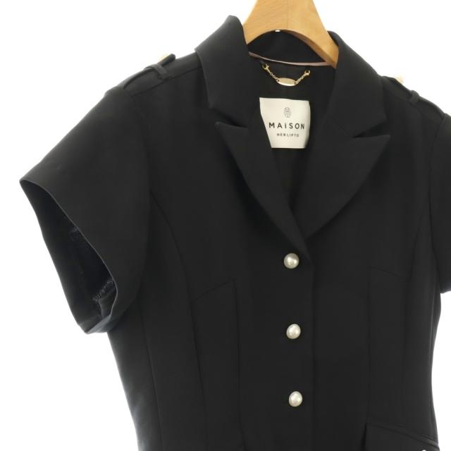 【中古】メゾンハーリップトゥ MAISON Her lip to 25SS Pearl Button Dress ワンピース ロング 半袖 M ブラック /HK_2
