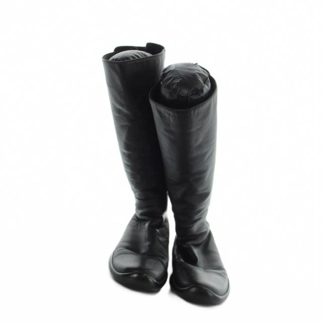 【中古】プラダスポーツ PRADA SPORT ロングブーツ ラウンドトゥ ベルクロ レザー ロゴ 黒 ブラック ■GY35 /MQ_1