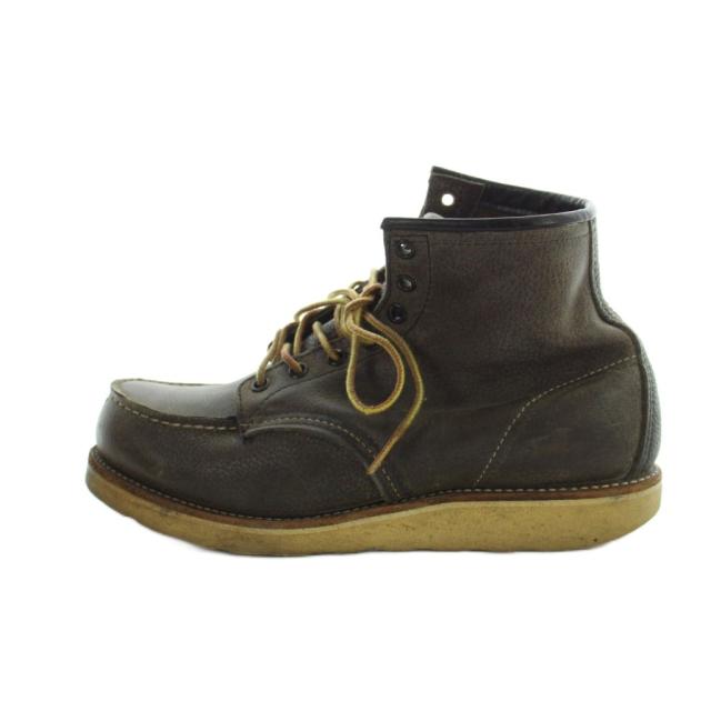 【中古】レッドウィング REDWING 90s 縦羽 刺繍タグ クラシックモック ショートブーツ レザー ステッチ 茶 ブラウン