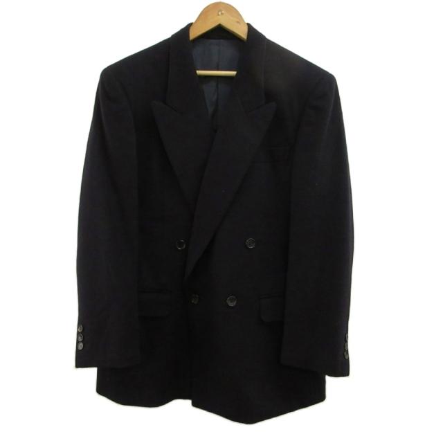 【中古】ランバン LANVIN テーラードジャケット 上着 ウール R46-44 ネイビー 紺 ダブルブレスト ピークドラペル