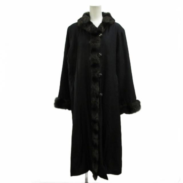 【中古】アレグレッツァドンナ ALLEGREZZA DONNA 中綿 ロング コート リスファー アウター 絹 シルク L 黒 毛皮