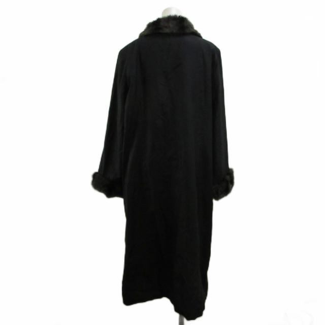 【中古】アレグレッツァドンナ ALLEGREZZA DONNA 中綿 ロング コート リスファー アウター 絹 シルク L 黒 毛皮_1