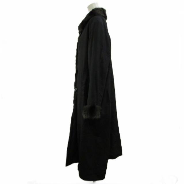 【中古】アレグレッツァドンナ ALLEGREZZA DONNA 中綿 ロング コート リスファー アウター 絹 シルク L 黒 毛皮_2