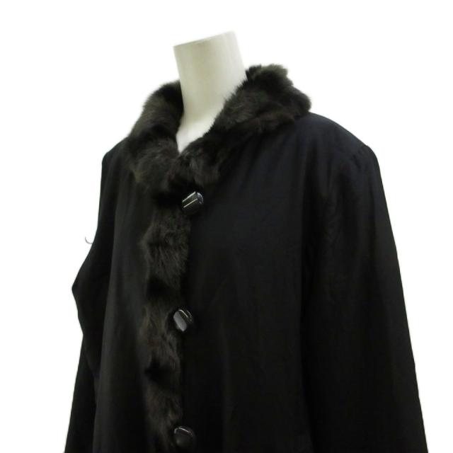 【中古】アレグレッツァドンナ ALLEGREZZA DONNA 中綿 ロング コート リスファー アウター 絹 シルク L 黒 毛皮_3