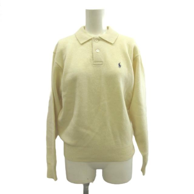 【中古】ラルフローレン RALPH LAUREN ポロシャツ ウール M クリーム ポロカラー 長袖 ロゴ刺繍 /NP ■GY99