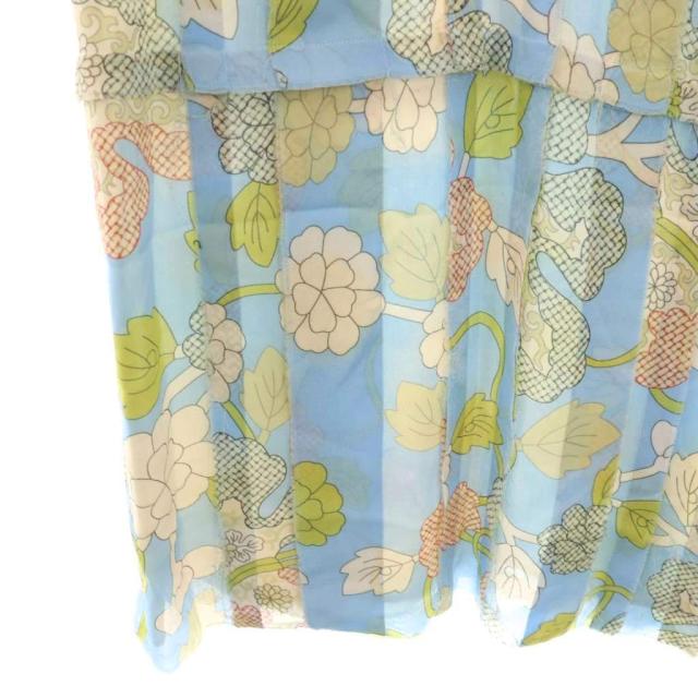 【中古】ボッテガヴェネタ BOTTEGA VENETA 衣装 ノースリーブ 花柄 フリンジ 地絹 40 ともし火青味