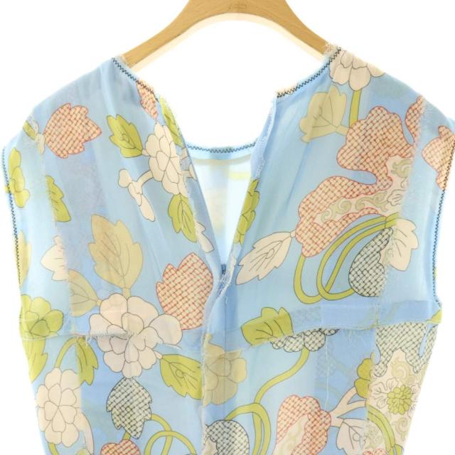 【中古】ボッテガヴェネタ BOTTEGA VENETA 衣装 ノースリーブ 花柄 フリンジ 地絹 40 ともし火青味