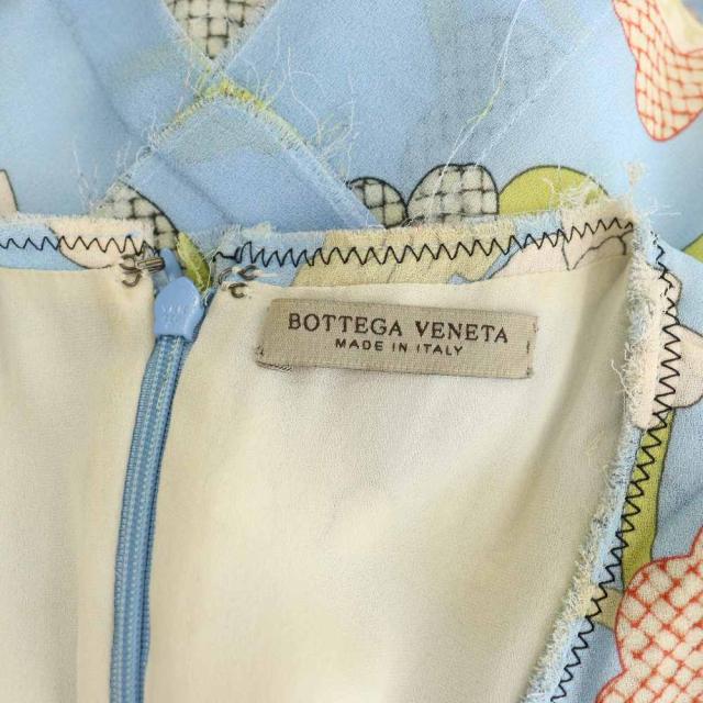 【中古】ボッテガヴェネタ BOTTEGA VENETA 衣装 ノースリーブ 花柄 フリンジ 地絹 40 ともし火青味