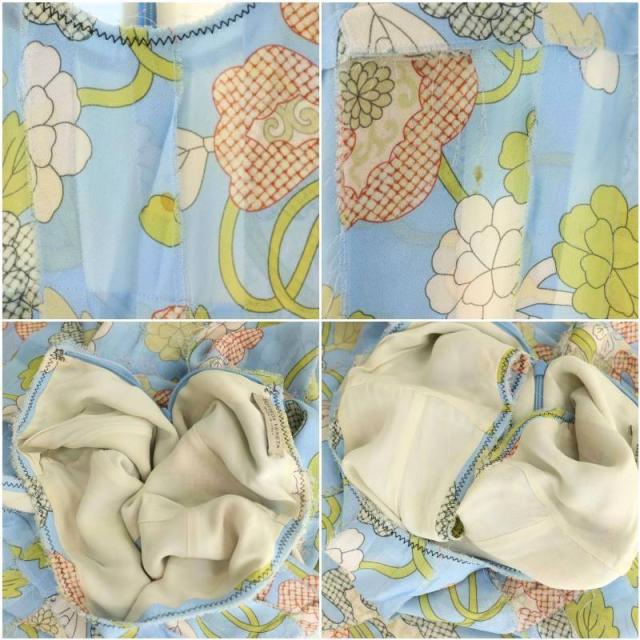 【中古】ボッテガヴェネタ BOTTEGA VENETA 衣装 ノースリーブ 花柄 フリンジ 地絹 40 ともし火青味